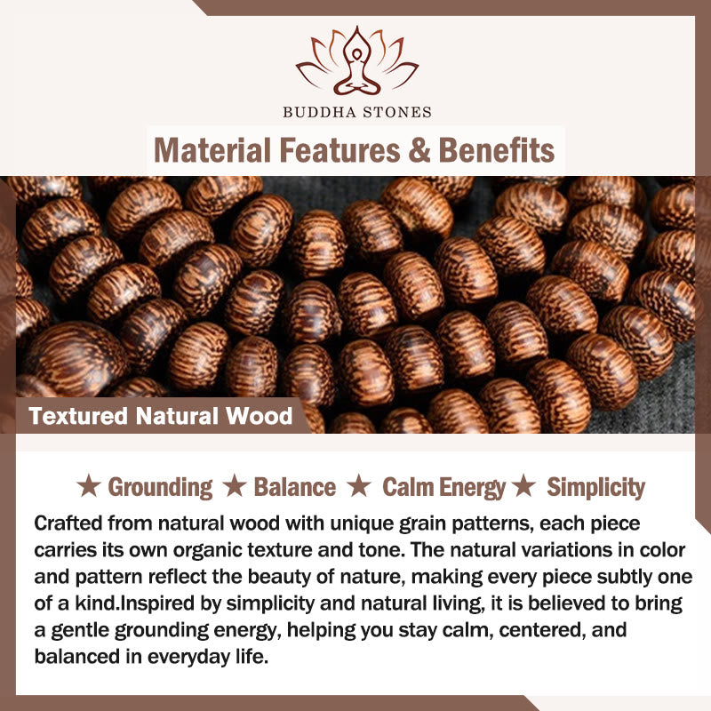 BWOOOH 108 Textured Wood Beads Calm Energy Mala