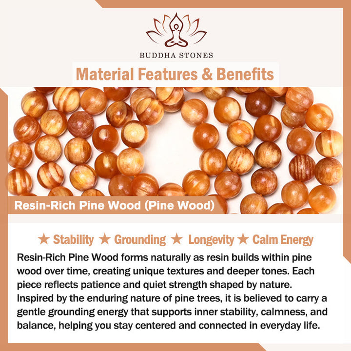 Buddha Stones 108 Beads Resin-Rich Pine Wood Calm Energy Mala