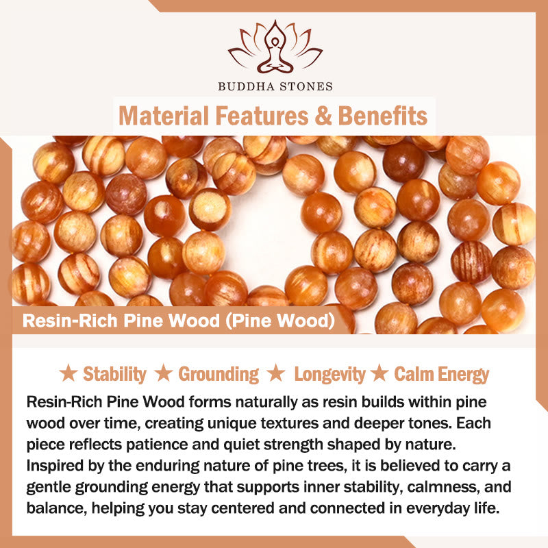 Buddha Stones 108 Beads Resin-Rich Pine Wood Calm Energy Mala