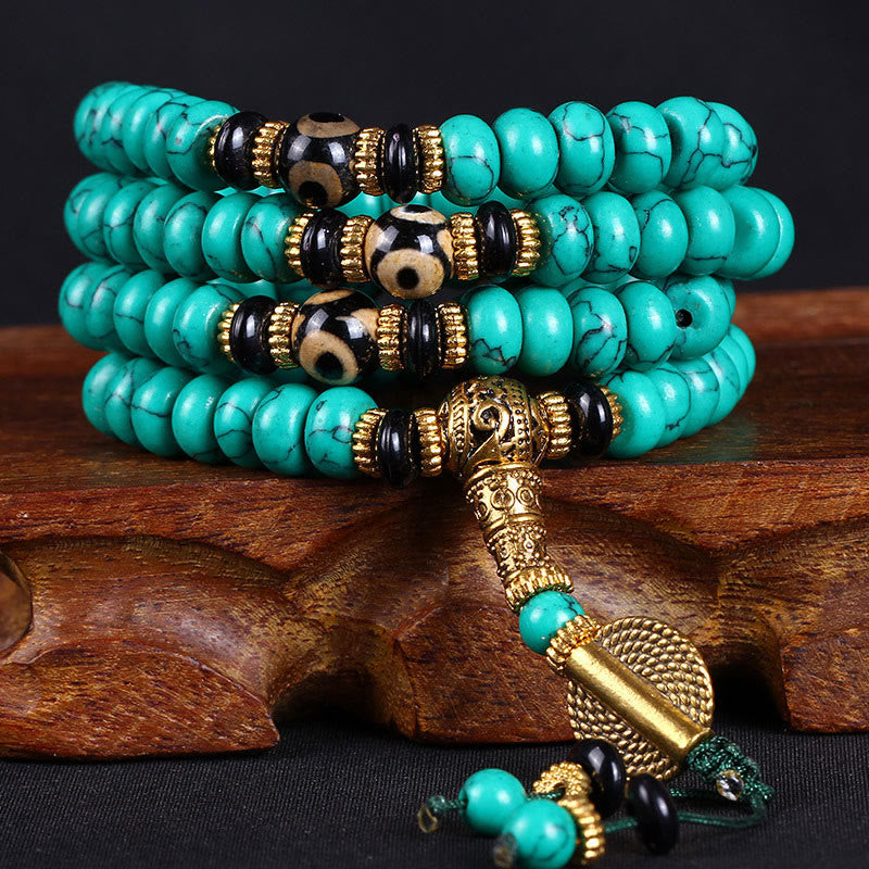 Buddha Stones Tibetan 108 Beads Turquoise Dzi Bead Wisdom Balance Mala