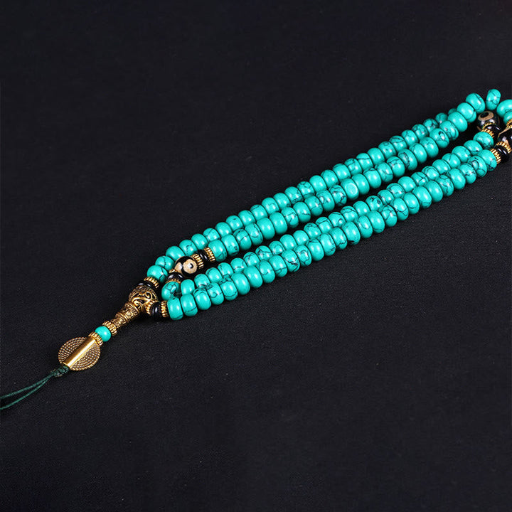 Buddha Stones Tibetan 108 Beads Turquoise Dzi Bead Wisdom Balance Mala