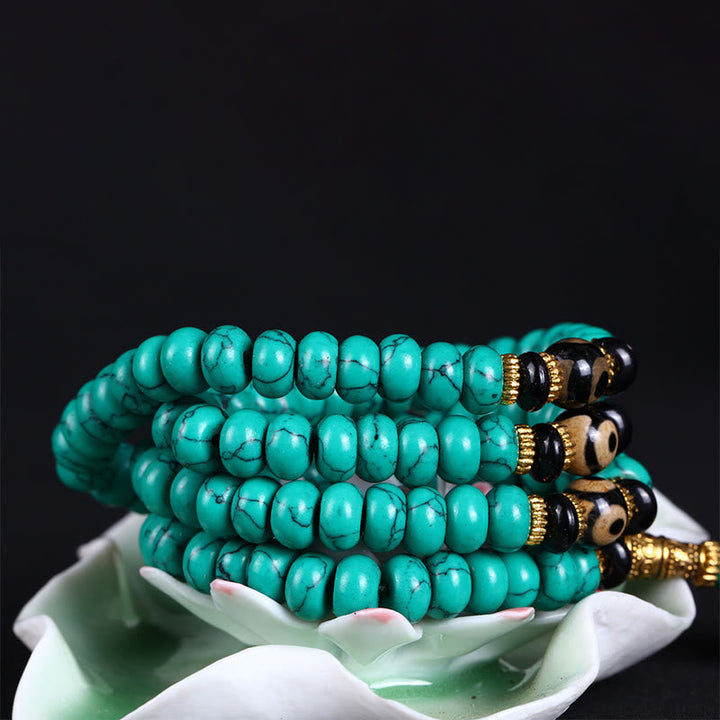Buddha Stones Tibetan 108 Beads Turquoise Dzi Bead Wisdom Balance Mala