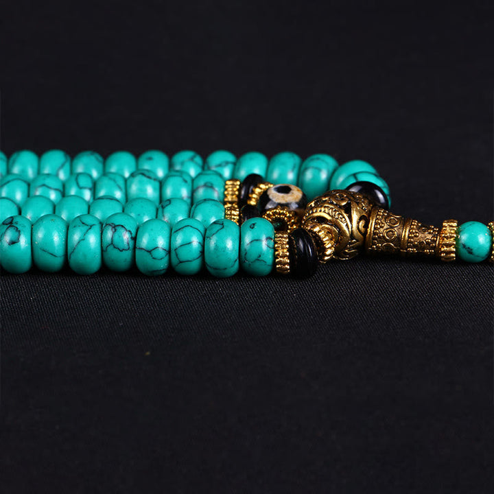 Buddha Stones Tibetan 108 Beads Turquoise Dzi Bead Wisdom Balance Mala