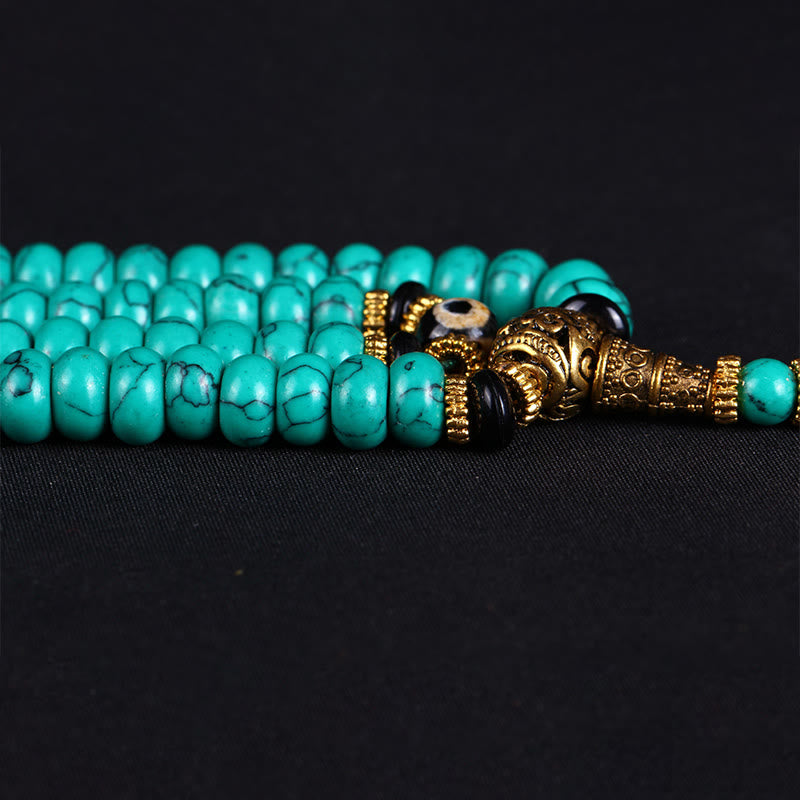 Buddha Stones Tibetan 108 Beads Turquoise Dzi Bead Wisdom Balance Mala