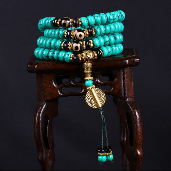 Buddha Stones Tibetan 108 Beads Turquoise Dzi Bead Wisdom Balance Mala