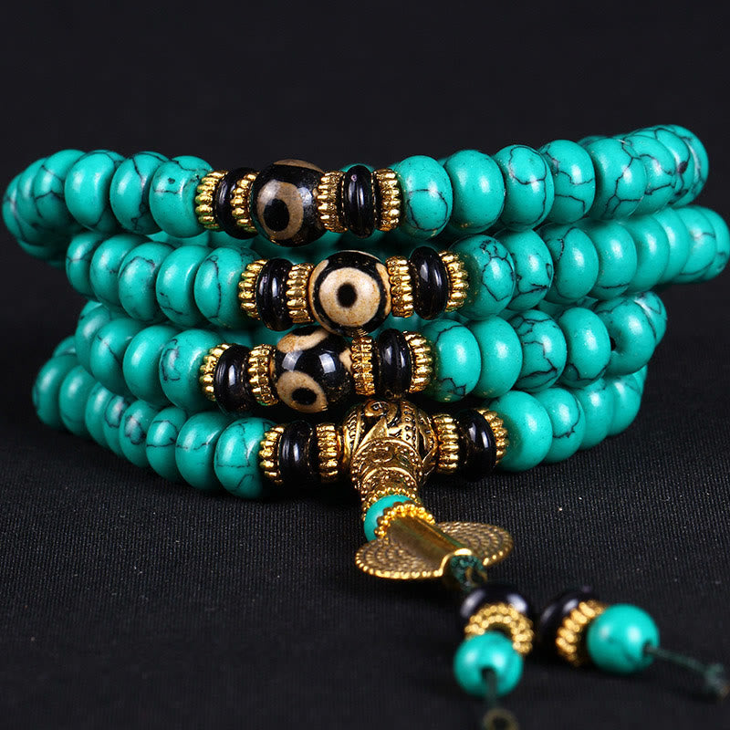 Buddha Stones Tibetan 108 Beads Turquoise Dzi Bead Wisdom Balance Mala