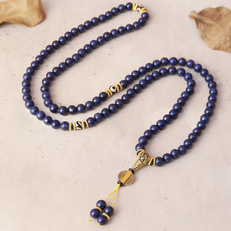 BWOOOH 108 Beads Lazurite Lapis Lazuli Three-eyed Dzi Bea