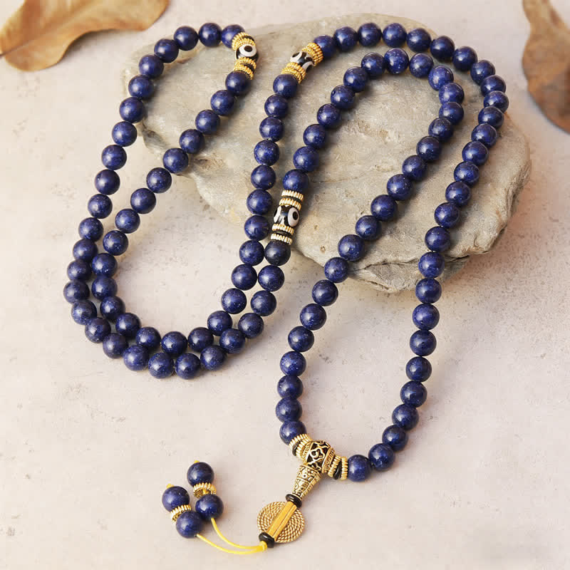 BWOOOH 108 Beads Lazurite Lapis Lazuli Three-eyed Dzi Bea