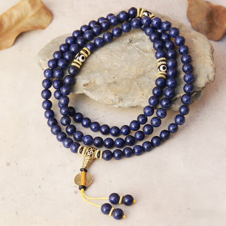 BWOOOH 108 Beads Lazurite Lapis Lazuli Three-eyed Dzi Bea