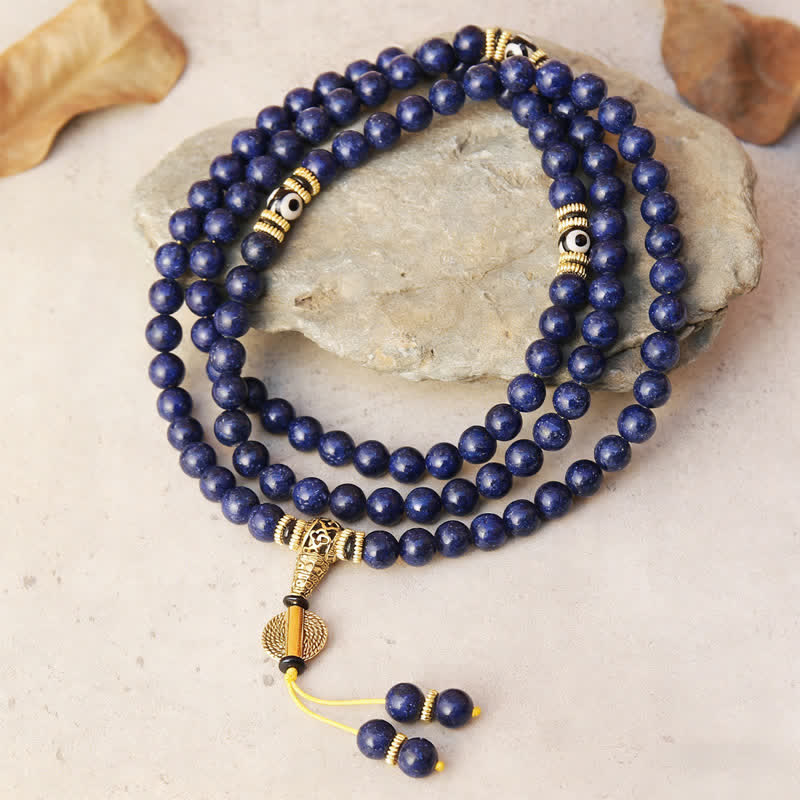 BWOOOH 108 Beads Lazurite Lapis Lazuli Three-eyed Dzi Bea
