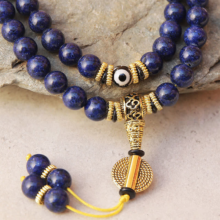BWOOOH 108 Beads Lazurite Lapis Lazuli Three-eyed Dzi Bea