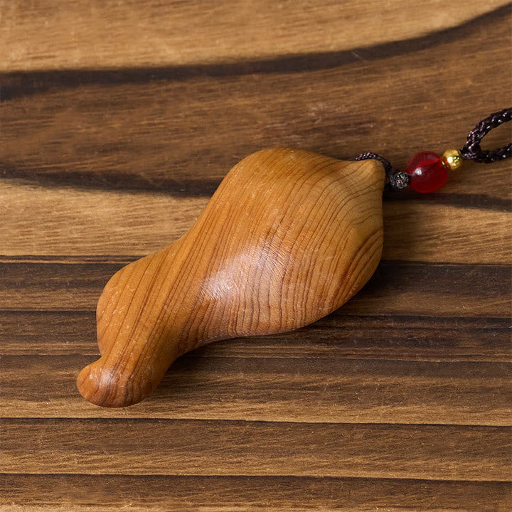 Buddha Stones Guanyin Kwan Yin Avalokiteśvara Lotus Leaf Platycladus Orientalis Wood Wealth Necklace Pendant