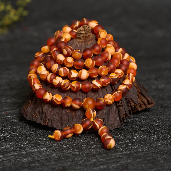BWOOOH 108 Tibetan Amber Round Beads Clear Anxiety Mala