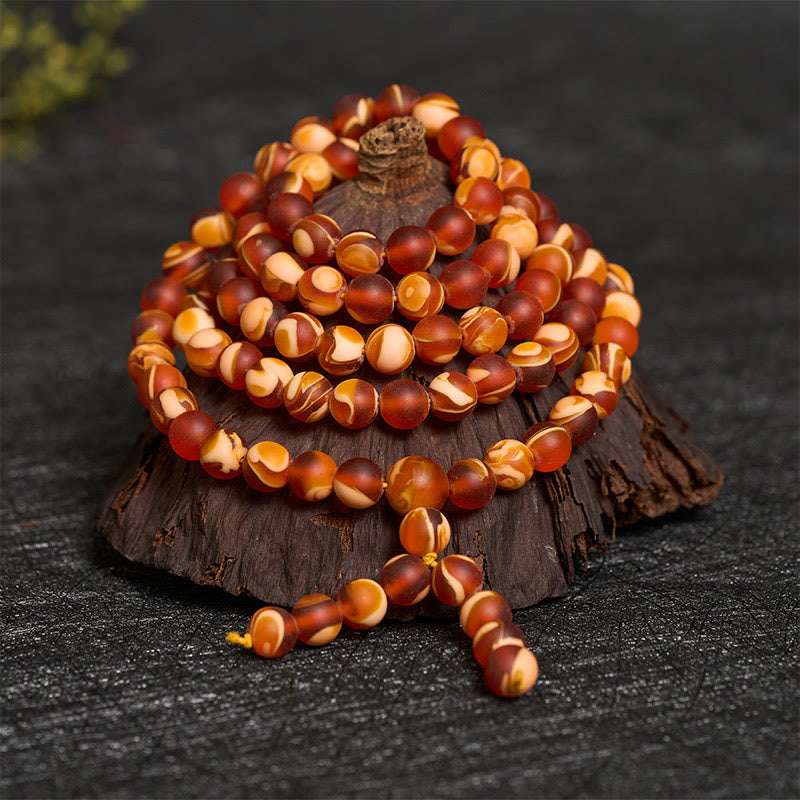 BWOOOH 108 Tibetan Amber Round Beads Clear Anxiety Mala