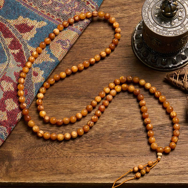 Buddha Stones 108 Beads Resin-Rich Pine Wood Calm Energy Mala