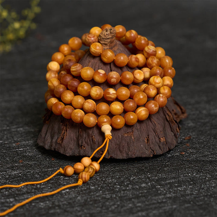 Buddha Stones 108 Beads Resin-Rich Pine Wood Calm Energy Mala