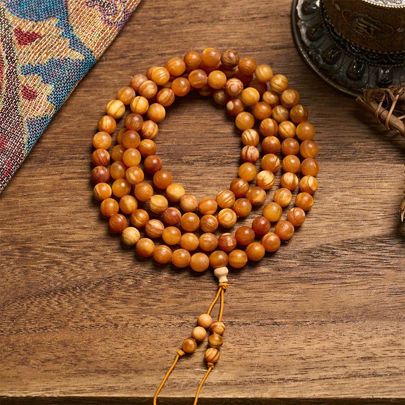 Buddha Stones 108 Beads Resin-Rich Pine Wood Calm Energy Mala