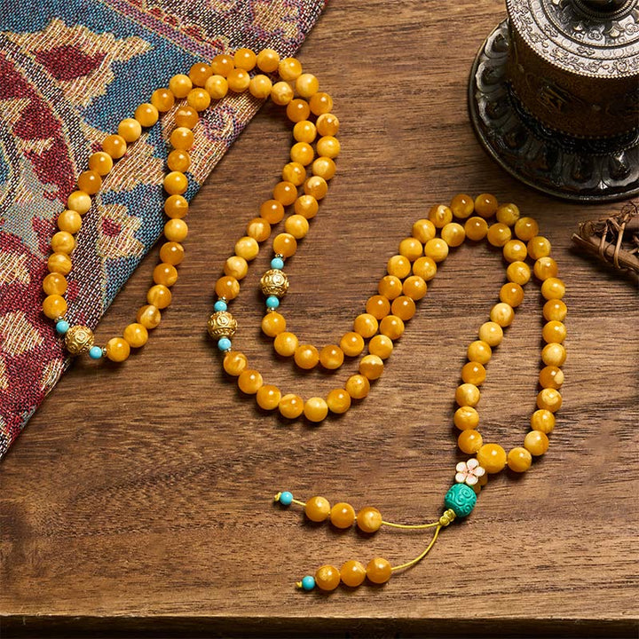 Buddha Stones 108 Beads Tibetan Amber Om Mani Padme Hum Mala