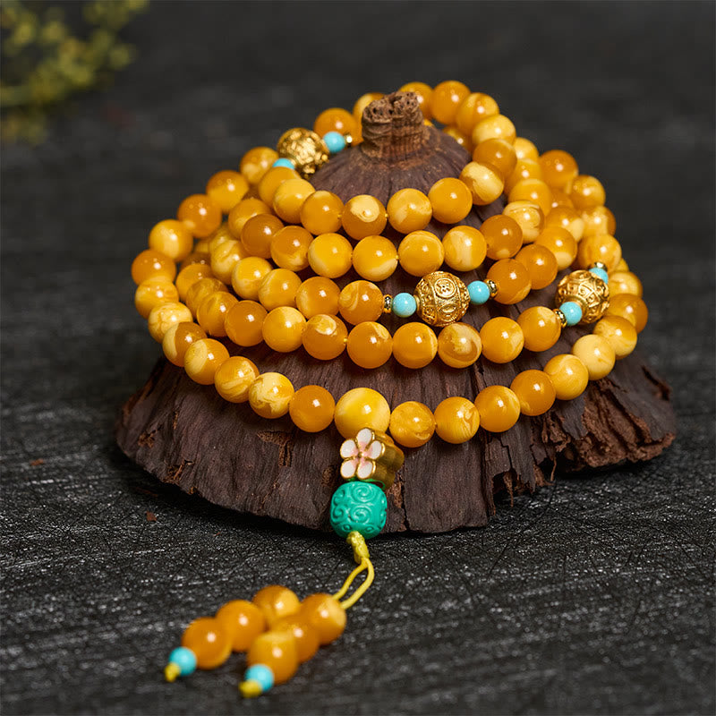 Buddha Stones 108 Beads Tibetan Amber Om Mani Padme Hum Mala