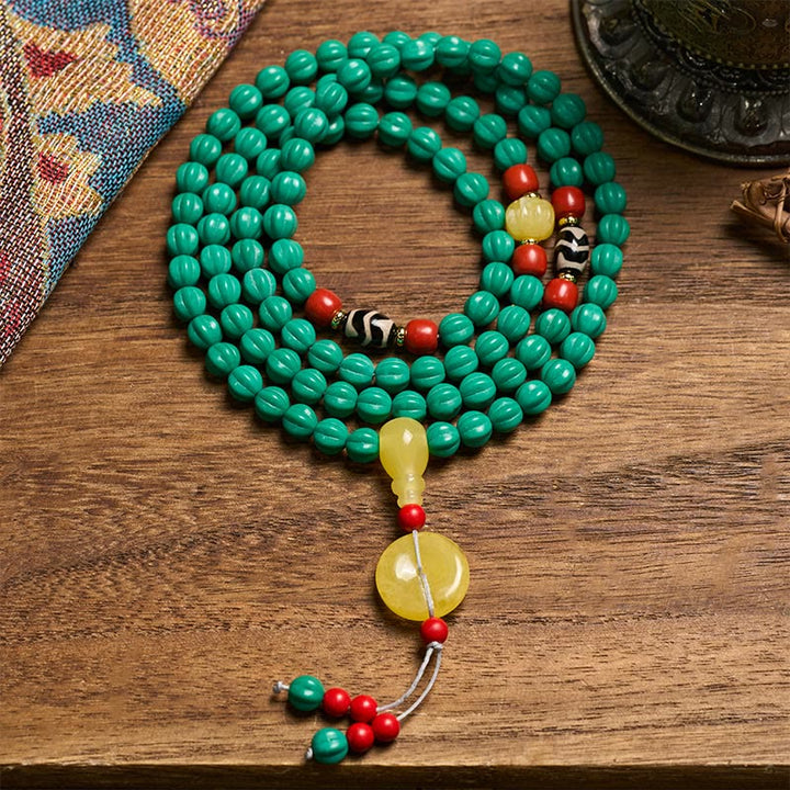 Buddha Stones Tibetan 108 Beads Turquoise Pumpkin Beads Dzi Bead Positive Thinking Mala