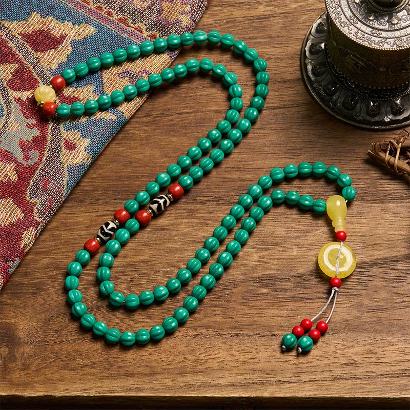 Buddha Stones Tibetan 108 Beads Turquoise Pumpkin Beads Dzi Bead Positive Thinking Mala
