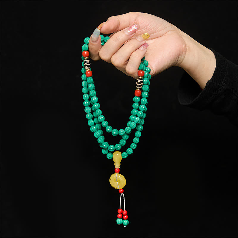 Buddha Stones Tibetan 108 Beads Turquoise Pumpkin Beads Dzi Bead Positive Thinking Mala