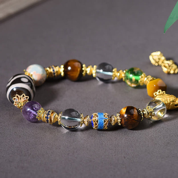 Buddha Stones Natural Dzi Beads Amethyst Tiger Eye Bead Health Bracelet