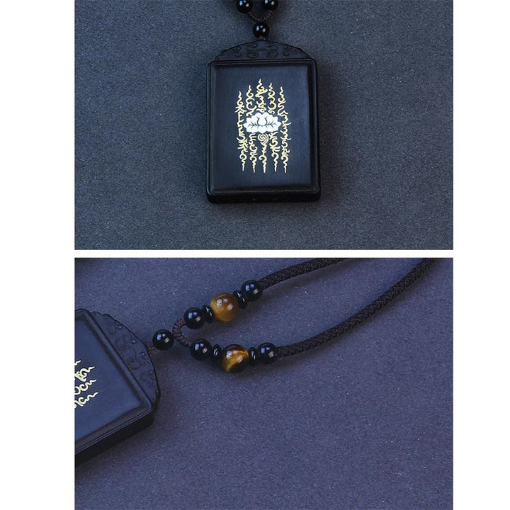 BWOOOH 999 Sterling Silver Ebony Wood Lotus Inlaid Calm Necklace Pendant
