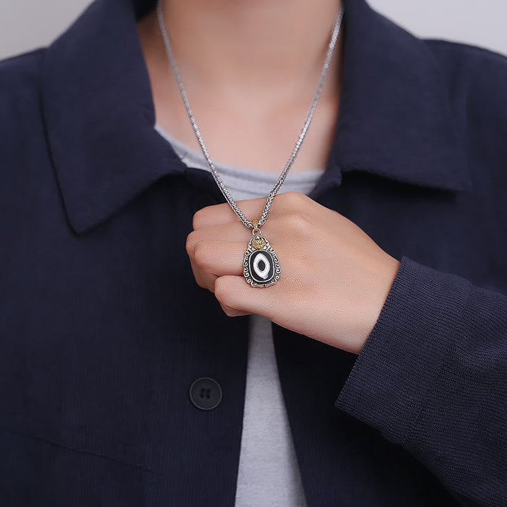 BWOOOH Tibet Dzi Bead Garuda Pattern Copper Metal Wealth Necklace Pendant