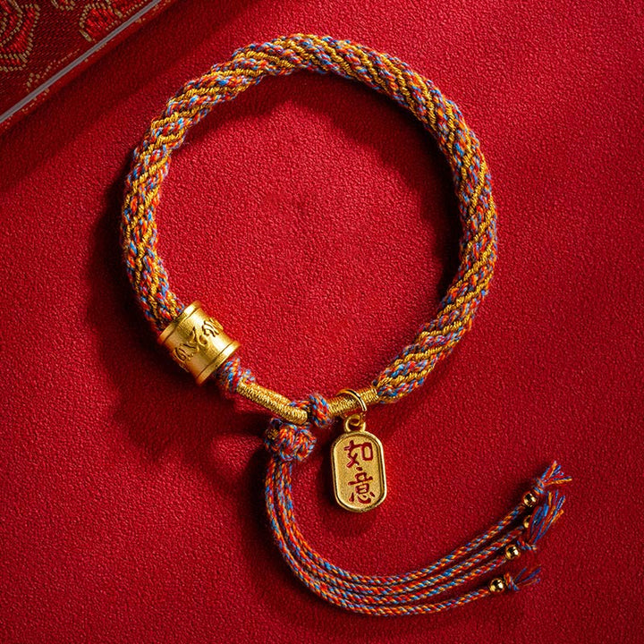 BWOOOH Handmade Multicolored Tibetan Om Mani Padme Hum Ruyi Auspicious Charm Braided Bracelet