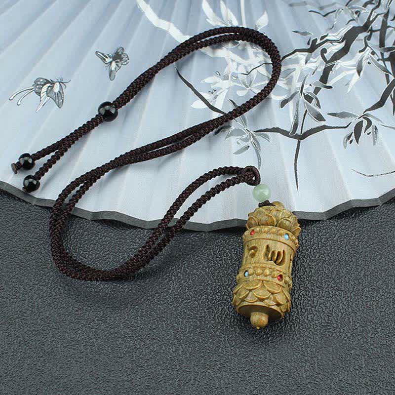 BWOOOH Tibet Green Sandalwood Rosewood Om Mani Padme Hum Lotus Positive Soothing Necklace Pendant