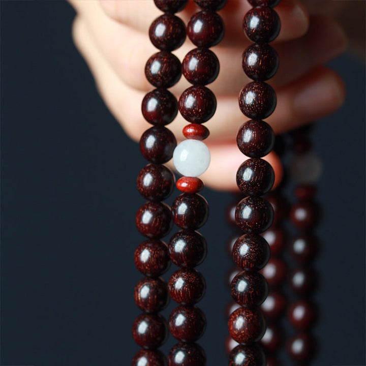 BWOOOH Tibetan Small Leaf Red Sandalwood Lotus Mala Balance Bracelet