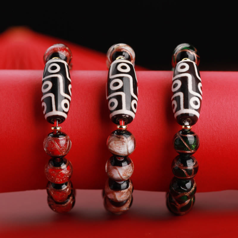 BWOOOH Tibetan Nine-Eye Dzi Bead Three-eyed Dzi Bead Liuli Glass Bead Wealth Bracelet | spiritual healing bracelet