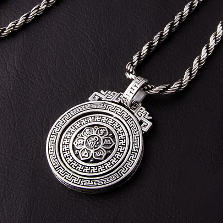 BWOOOH Tibetan Om Mani Padme Hum Double Dorje Vajra Rotatable Purity Peace Necklace Pendant