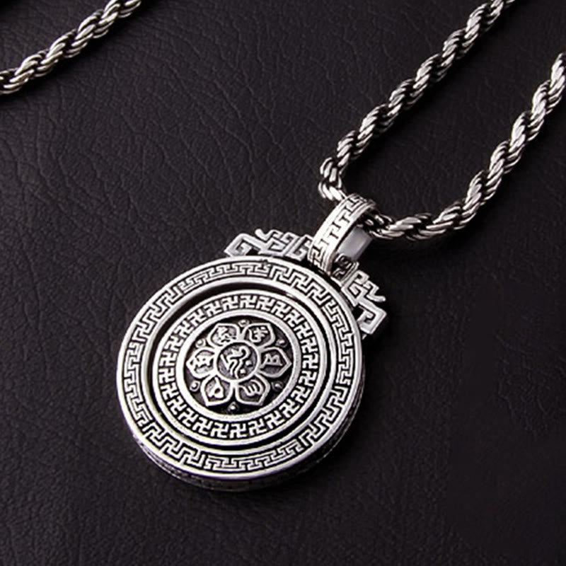 BWOOOH Tibetan Om Mani Padme Hum Double Dorje Vajra Rotatable Purity Peace Necklace Pendant