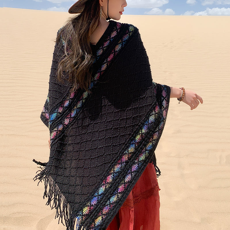 BWOOOH Tibetan Colorful Striped Rhombus Pattern Shawl Tas