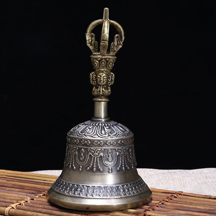 BWOOOH Tibetan Meditation Bell and Vajra Dorje Copper Enlightenment Decoration Set | Copper Tibetan bell