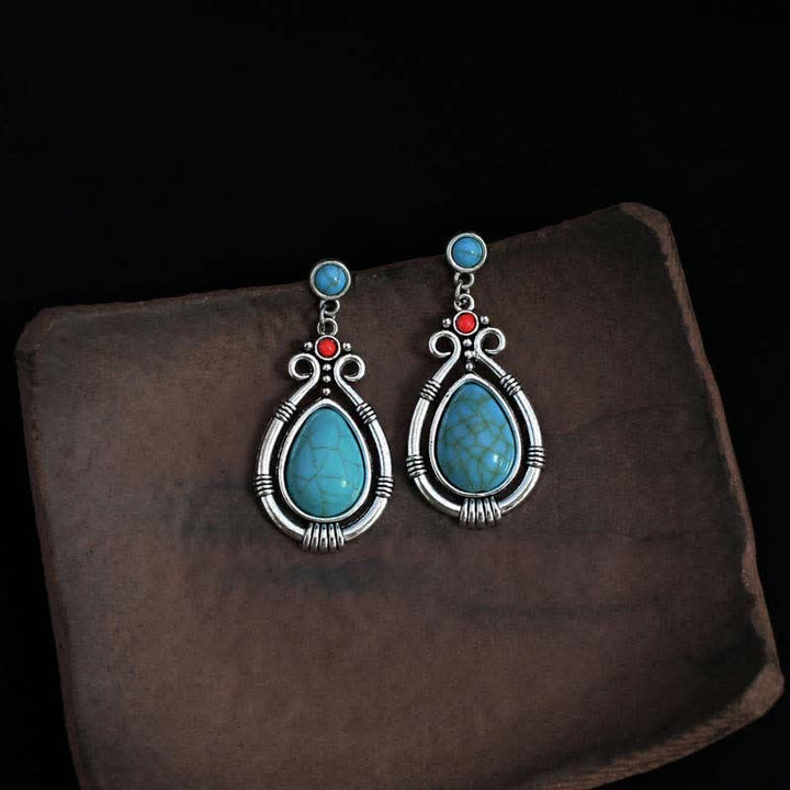 BWOOOH Tibet Vintage Turquoise Waterdrop Strength Drop Dangle Earrings Clips