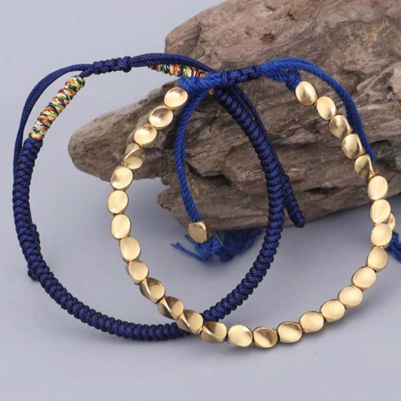 BWOOOH 3 PCS Tibetan Copper Beads Healing Protection Luck Bracelet Set