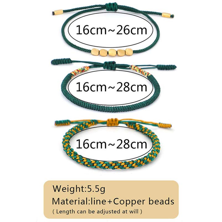 BWOOOH 3 PCS Tibetan Copper Beads Healing Protection Luck Bracelet Set