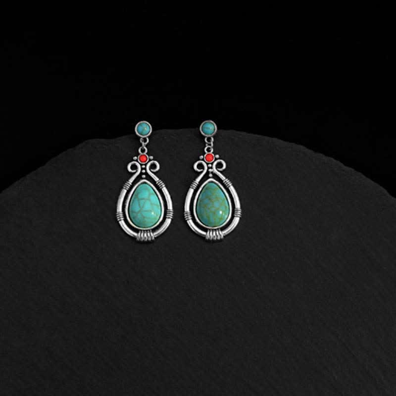 BWOOOH Tibet Vintage Turquoise Waterdrop Strength Drop Dangle Earrings Clips
