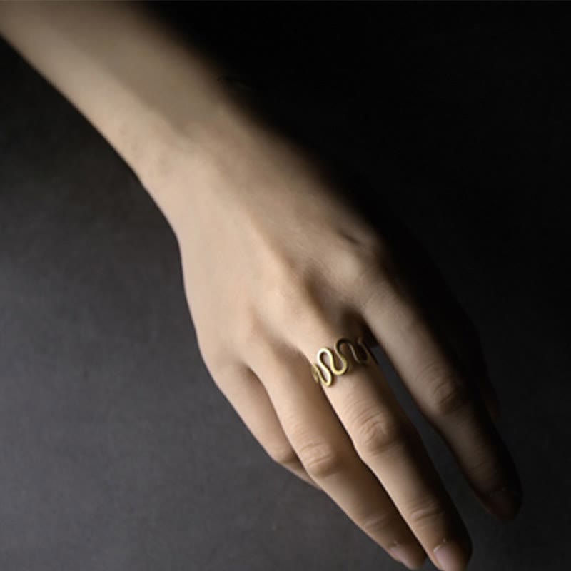BWOOOH Simple Curved Brass Design Copper Luck Wealth Adjustable Ring