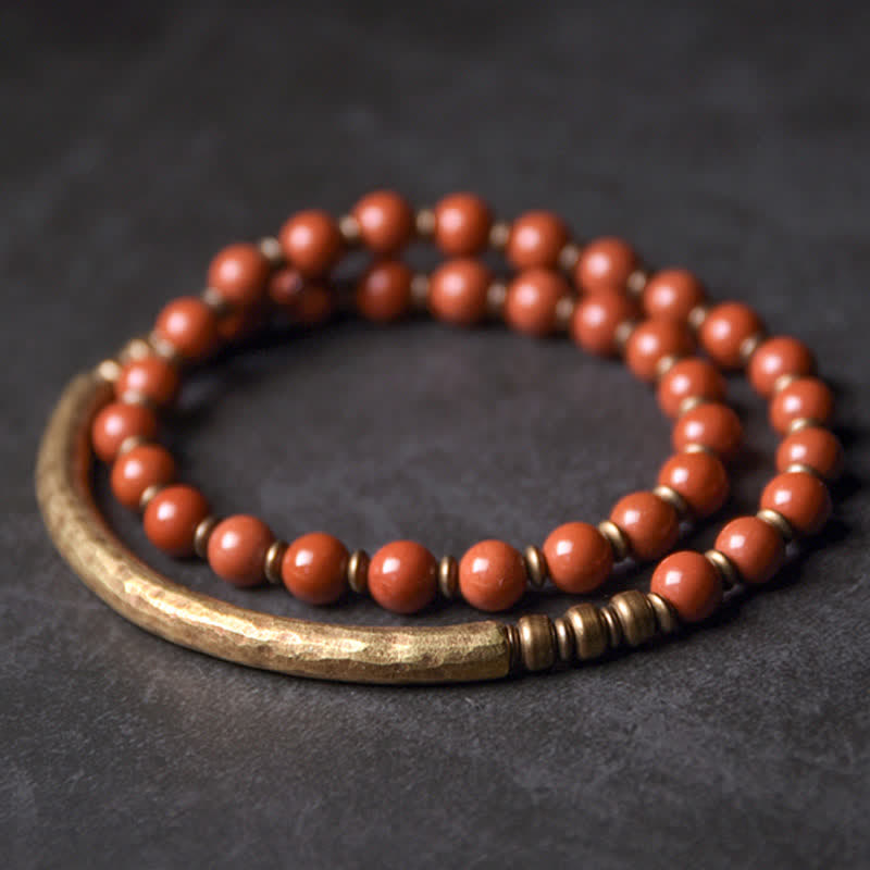 BWOOOH Red Jasper Moss Agate Black Obsidian Crystal Copper Peace Couple Bracelet