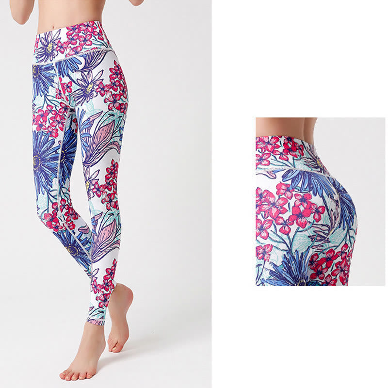 BWOOOH printed yoga leggings - Colorful Flower Petal Leaves Print Sport