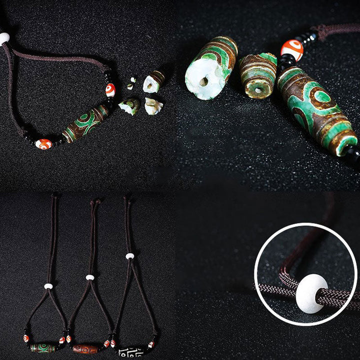 BWOOOH Tibetan Nine-Eye Dzi Bead Protection String Necklace