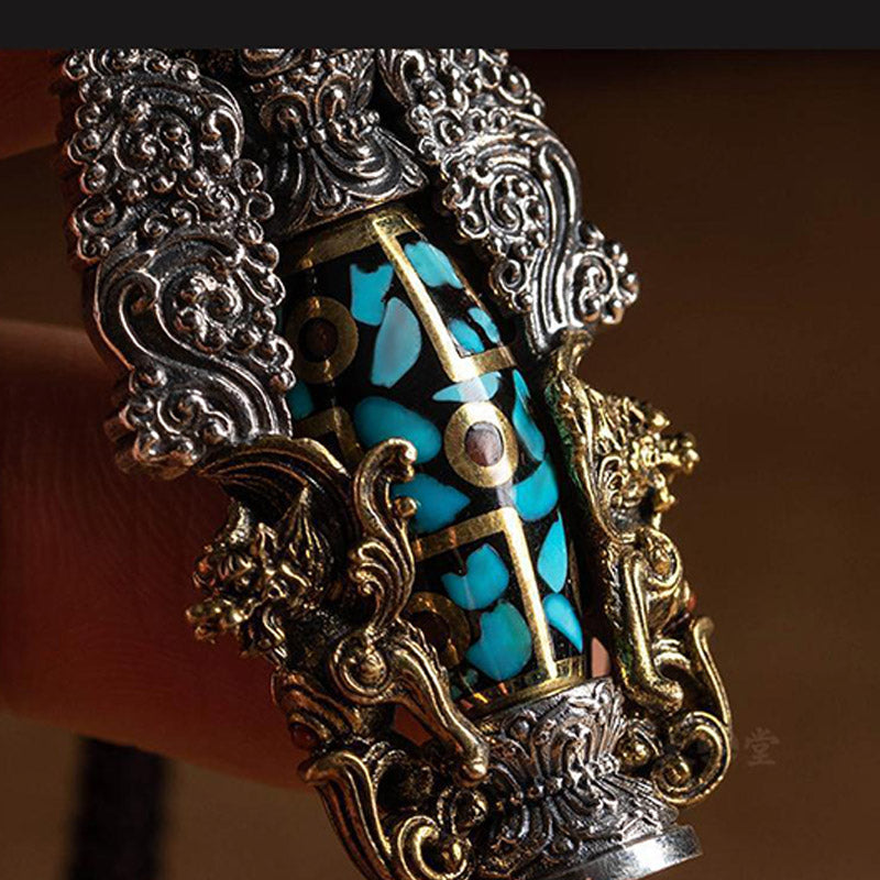Buddha Stones Tibetan Nine-Eye Dzi Bead Turquoise Buddha Wealth Rotation Necklace (Extra 30% Off | USE CODE: FS30)