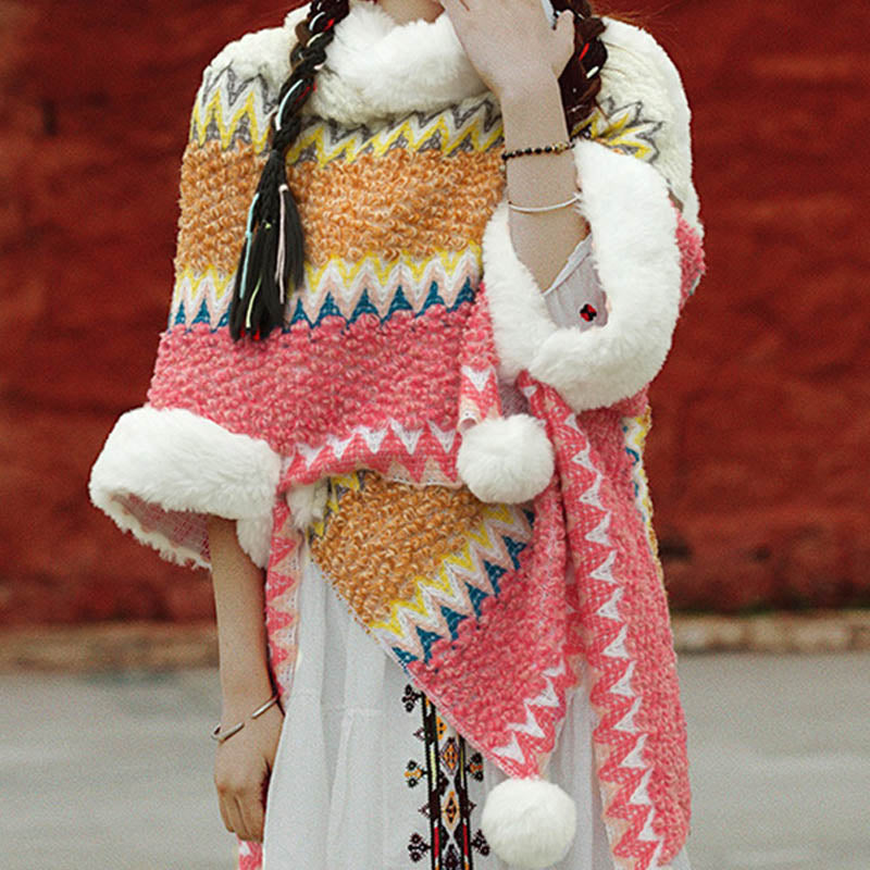 BWOOOH Tibetan Multicolored Striped Shawl Winter Cozy Tra