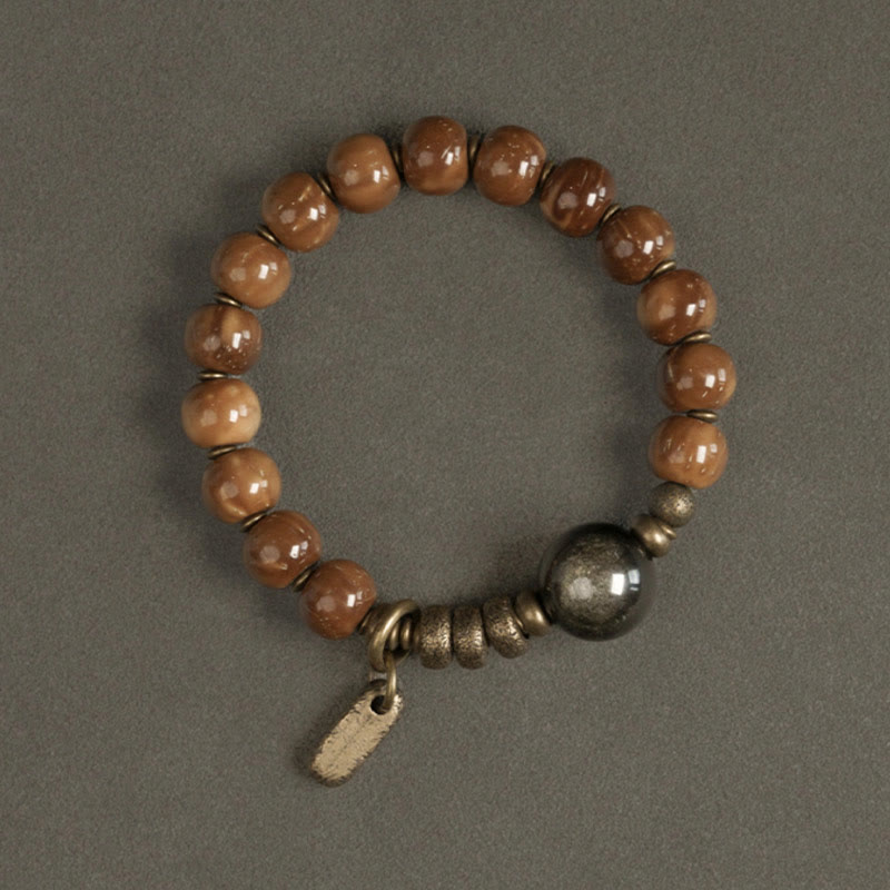 BWOOOH Kuka Seed Tiger Eye Gold Sheen Obsidian Brass Copper Wealth Luck Bracelet