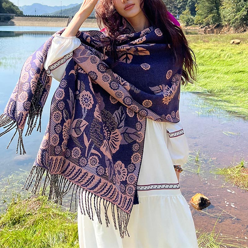 BWOOOH Tibetan Flower Floral Leaves Pattern Design Shawl 