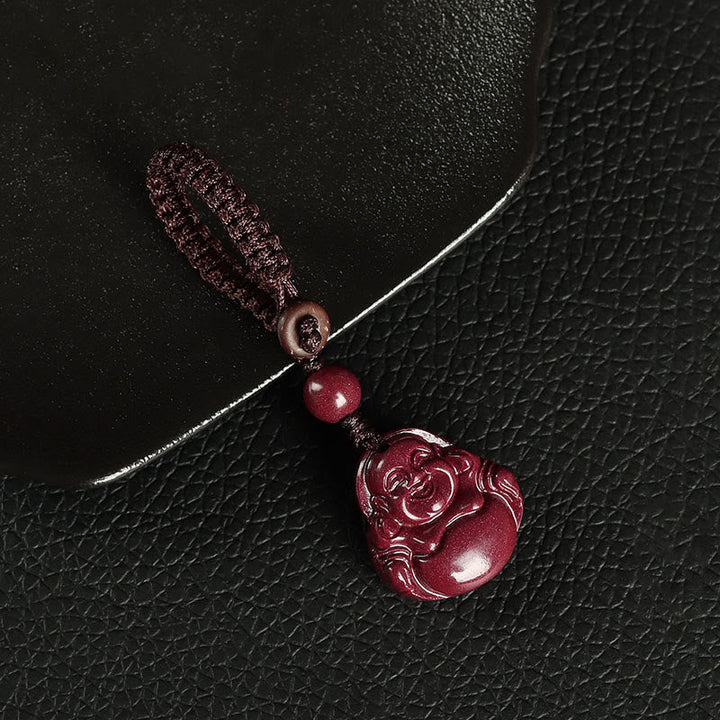 BWOOOH Laughing Buddha Cinnabar Blessing Necklace Pendant Phone Hanging Decoration Key Chain